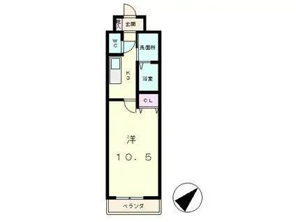 フォーシーズン南草津(1K/3階)の間取り写真