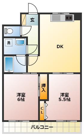 クリフ若木(2DK/1階)の間取り写真