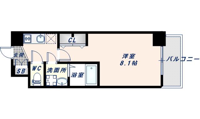 アドバンス大阪フェリシア(1K/9階)の間取り写真