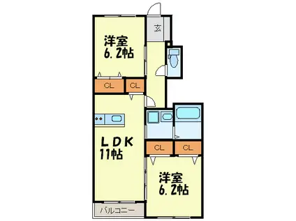 サンライズ桧原C(2LDK/1階)の間取り写真