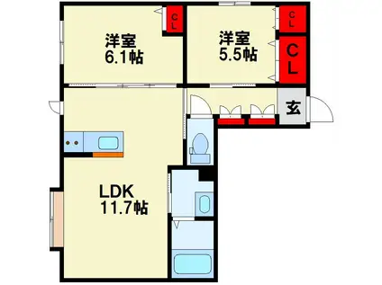 ハーヴェストハイツII (2LDK/2階)の間取り写真