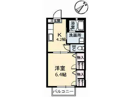 レジデンス尾道B(1K/1階)の間取り写真