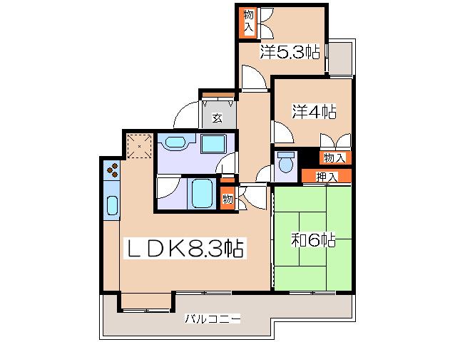 ファミールヴィラ多摩(3LDK/3階)の間取り写真