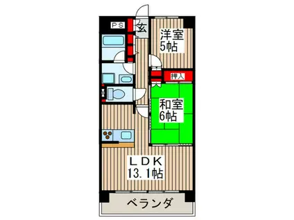 プリムベール南浦和(2LDK/6階)の間取り写真