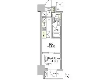 JPNOIE門前仲町(1DK/7階)の間取り写真