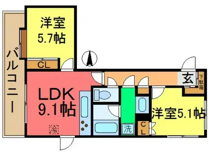 新小岩親水公園パークホームズ(2DK/3階)の間取り写真
