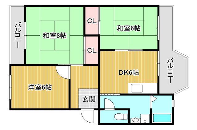 第3眉山マンション(3DK/4階)の間取り写真