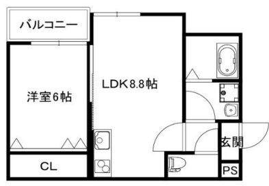 ベルリッジ岸辺 B(1LDK/1階)の間取り写真
