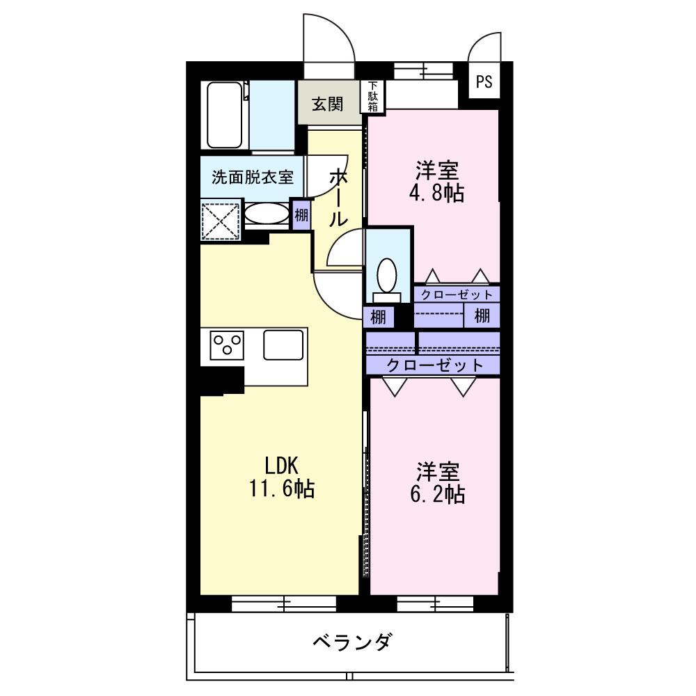 グリーントレジャー(2LDK/2階)の間取り写真