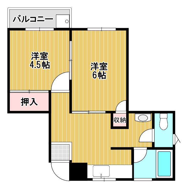 西小倉129(2DK/4階)の間取り写真