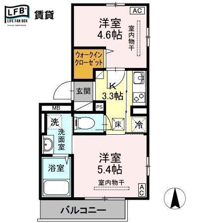 CREA桜町 A棟(2K/1階)の間取り写真