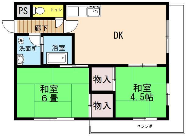 サワーハイツK(2DK/2階)の間取り写真