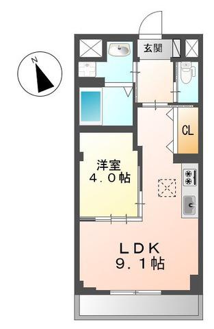 ブライトヒルズ(1LDK/1階)の間取り写真