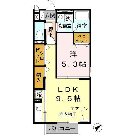 セジュールHIGASHIURA(1LDK/2階)の間取り写真