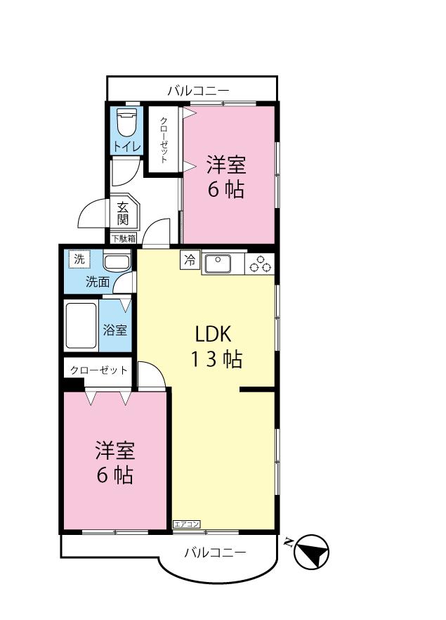 リバーハイツ麻生(2LDK/2階)の間取り写真