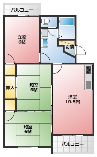 イーストハウス(3LDK/2階)の間取り写真