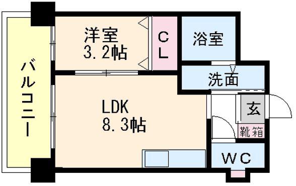 グレイスフルM比恵南(1LDK/3階)の間取り写真