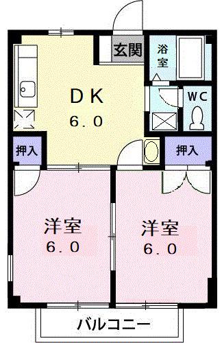 ハピネスドリーム(2DK/2階)の間取り写真