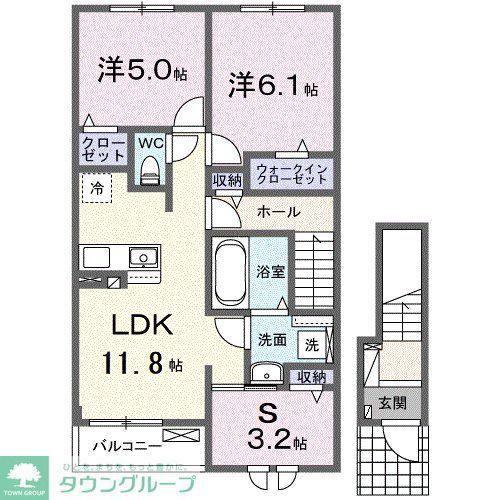 GROVE STAGE A棟(2LDK/2階)の間取り写真