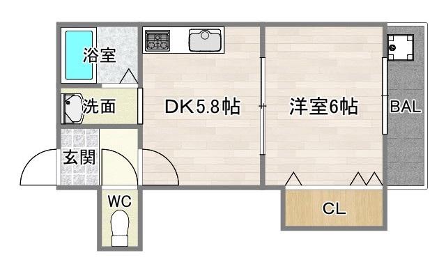 S.FIELD長居(1DK/3階)の間取り写真