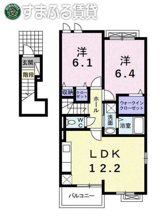 名鉄三河線 碧南中央駅 徒歩19分 2階建 築14年(2LDK/2階)の間取り写真