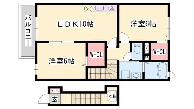 ザ・スイーツB棟(2LDK/2階)の間取り写真