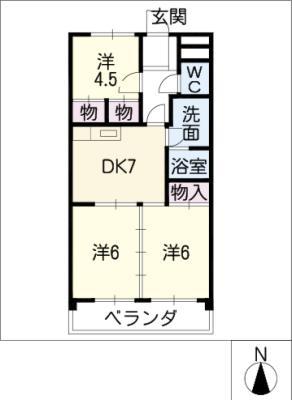 サンライフ喜多山 東棟(3DK/3階)の間取り写真