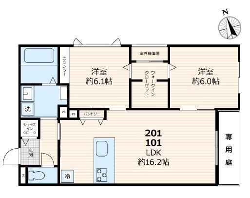 メゾンルボア大里(2LDK/1階)の間取り写真