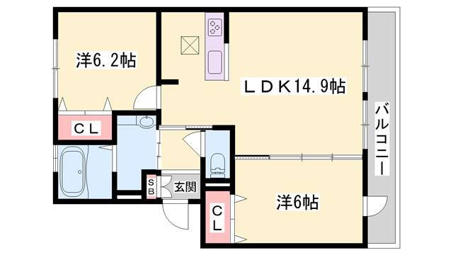 ステラコートIII(2LDK/1階)の間取り写真