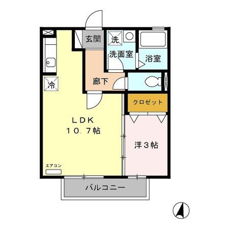 コンフォートI(1LDK/2階)の間取り写真