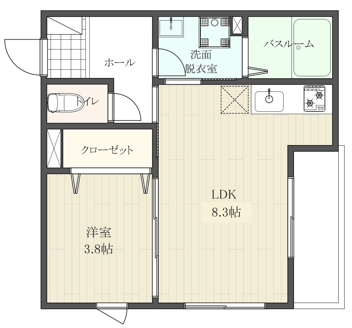 アステラス北仙台 弐番館(1LDK/1階)の間取り写真
