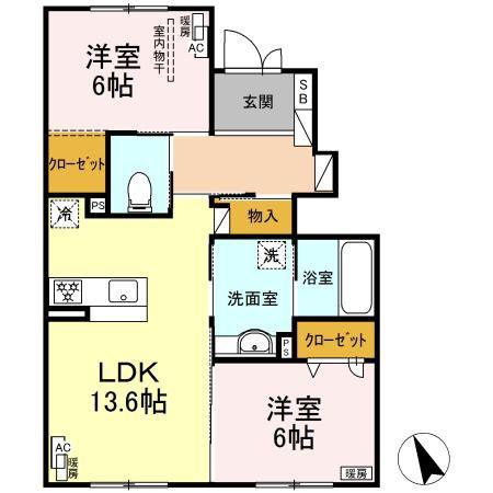 エテルナ II(2LDK/1階)の間取り写真