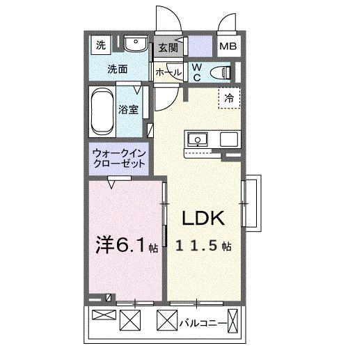 ヒカルサ東加古川(1LDK/2階)の間取り写真