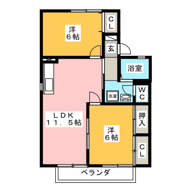 セジュール旭ヶ丘 A(2LDK/2階)の間取り写真