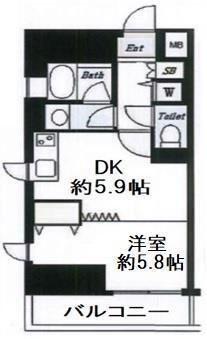 デュオ・スカーラ西新宿II(1DK/4階)の間取り写真