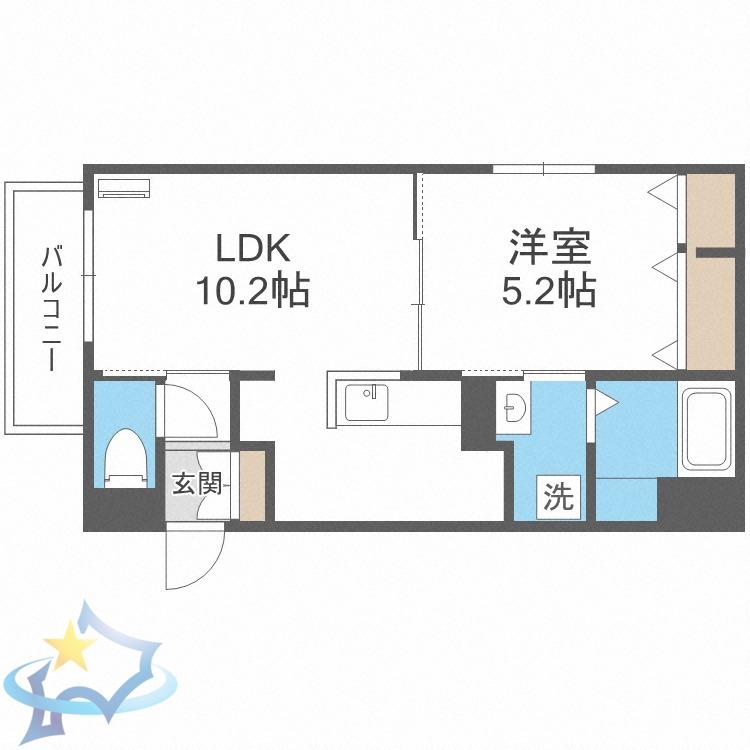 D-ROOM発寒南(1LDK/1階)の間取り写真