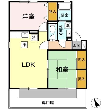 リシェス舞の里E(2LDK/1階)の間取り写真