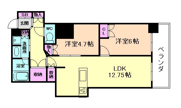 阿波座ライズタワーフラッグ46(2LDK/26階)の間取り写真