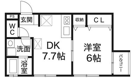 トラスティ本町(1DK/1階)の間取り写真