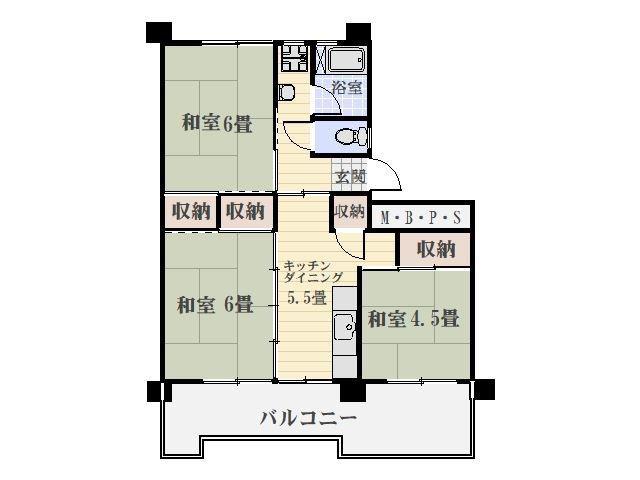 鴨池2丁目団地1号棟(3DK/13階)の間取り写真