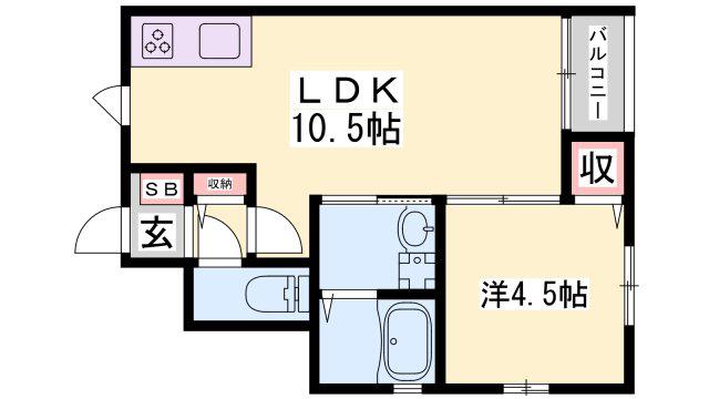 Kパラッツォ加古川(1LDK/2階)の間取り写真
