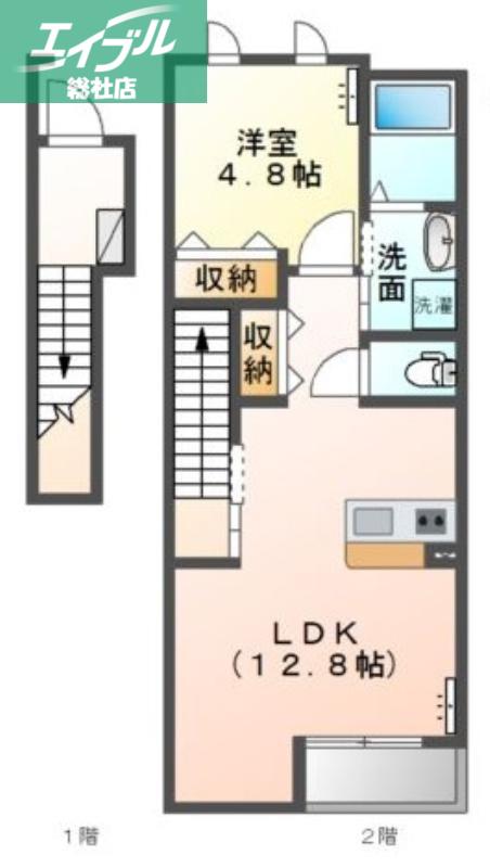カーサひまわり(1LDK/2階)の間取り写真