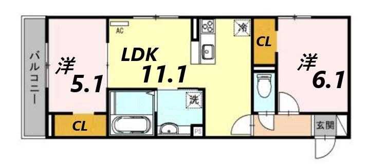 ラ・ヴェール杉尾台(2LDK/3階)の間取り写真