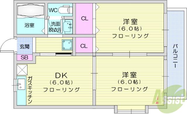 スプルースⅡ(2DK/2階)の間取り写真