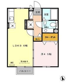 ジュネス・鳥栖(1LDK/2階)の間取り写真