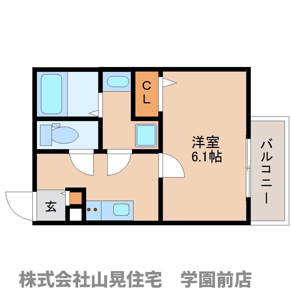 グラシアスコート学園前イースト(1K/2階)の間取り写真