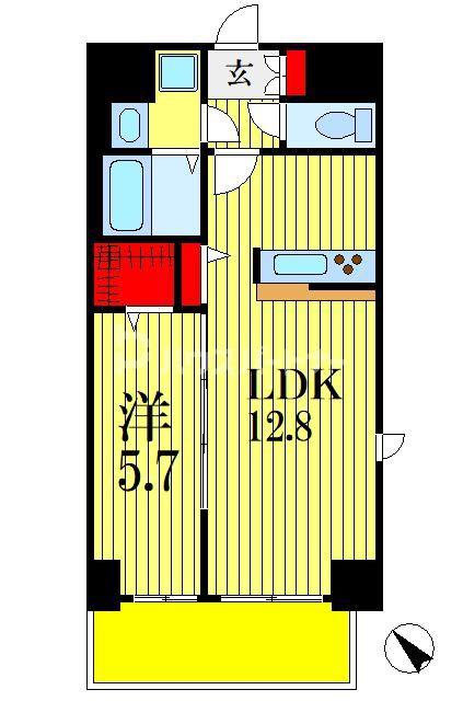 オ・ソレイユ チバ(1LDK/1階)の間取り写真