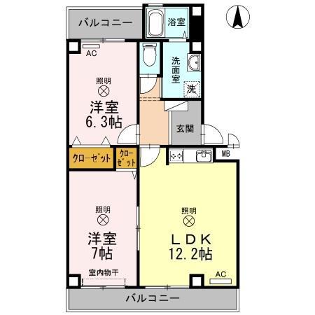 TWIN CASA II棟(2LDK/3階)の間取り写真