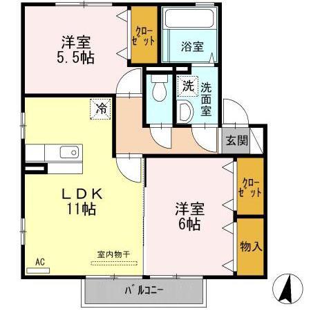 セゾンコートA(2LDK/2階)の間取り写真