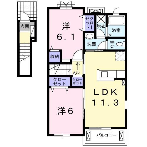 メゾン・ジュメルA(2LDK/2階)の間取り写真